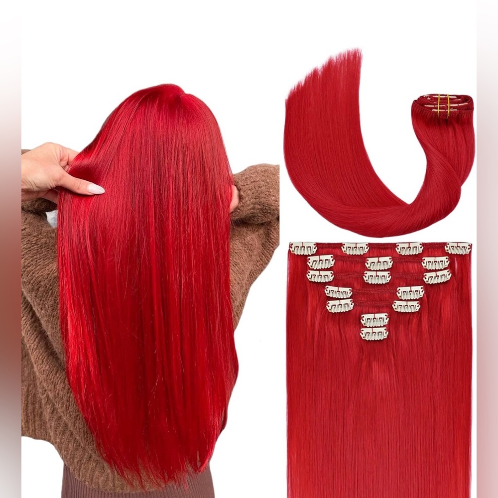 Human Hair Clip In Extensions - Red - Picture 3 of 9